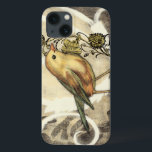 Yellow and Green Bird on Vintage Background iPhone 13 Case<br><div class="desc">This mix of painting and sketching portrays a close-up of a yellow and green bird on a simple black and beige background. The white lines in the background add a vintage tone. This image would fit perfect on any customizable Zazzle product.</div>