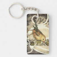 Yellow and Green Bird on Vintage Background
