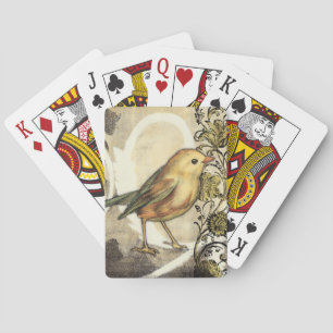 Yellow and Green Bird on Vintage Background Playing Cards