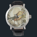 Yellow and Green Bird on Vintage Background Watch<br><div class="desc">This mix of painting and sketching portrays a close-up of a yellow and green bird on a simple black and beige background. The white lines in the background add a vintage tone. This image would fit perfect on any customizable Zazzle product.</div>