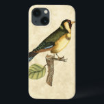 Yellow and Green Bird Perched on a Little Branch iPhone 13 Case<br><div class="desc">This engraved-inspired print displays sharp,  vivid images with a high degree of colour accuracy. The neutral background helps emphasize the colours of the bird. Customize your favourite Zazzle product using this beautiful image.</div>