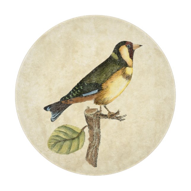 Yellow and Green Bird Perched on a Little Branch Cutting Board (Front)