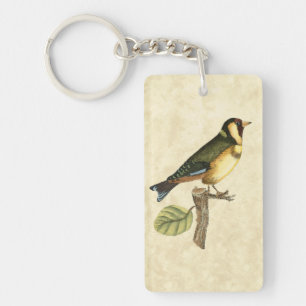 Yellow and Green Bird Perched on a Little Branch Keychain