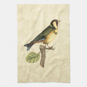 Yellow and Green Bird Perched on a Little Branch Kitchen Towel