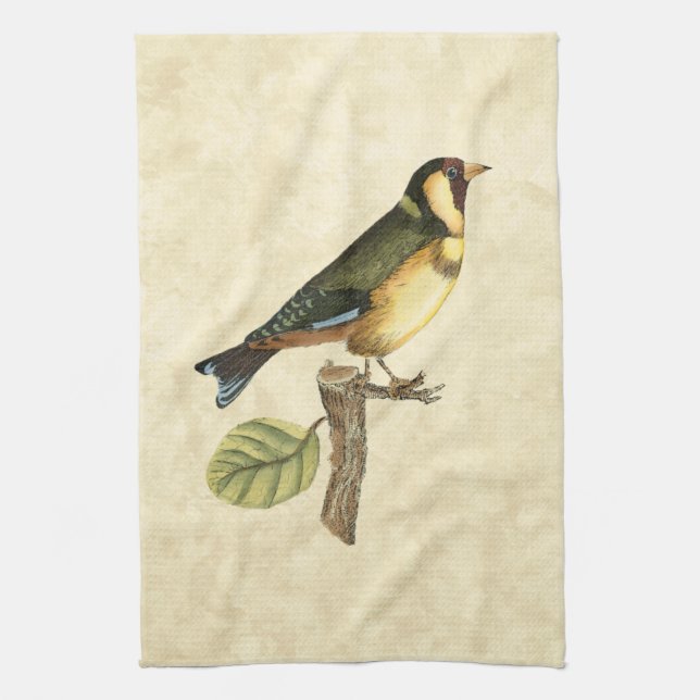 Yellow and Green Bird Perched on a Little Branch Kitchen Towel (Vertical)