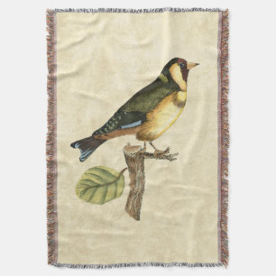 Yellow and Green Bird Perched on a Little Branch Throw Blanket