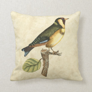 Yellow and Green Bird Perched on a Little Branch Throw Pillow