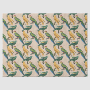 Yellow and Green Birds on Tan Decoupage Tissue Paper