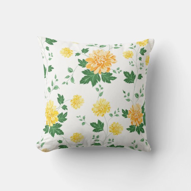  Yellow and Green blooming floral  Throw Pillow (Front)