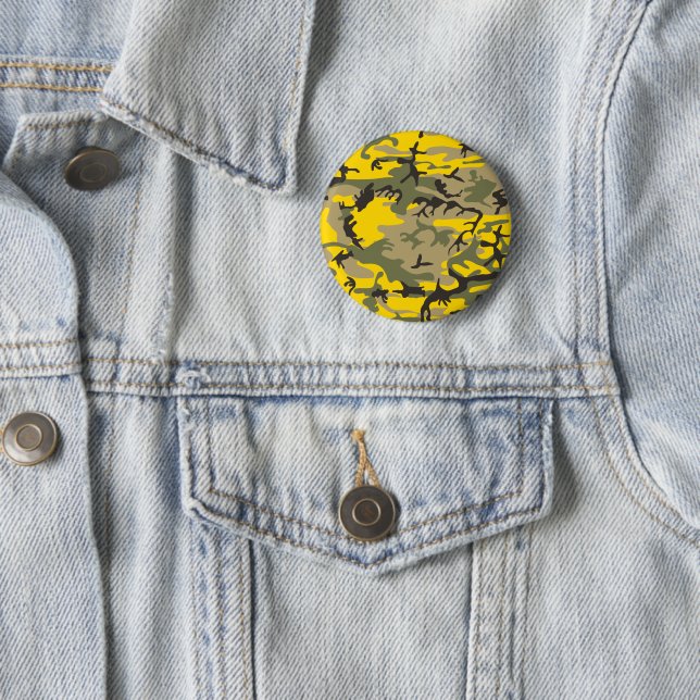 Yellow and Green Camouflage, Military, Army 2 Inch Round Button (In Situ)