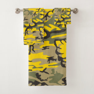 Yellow and Green Camouflage, Military, Army Bath Towel Set