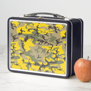 Yellow and Green Camouflage, Military, Army Metal Lunch Box