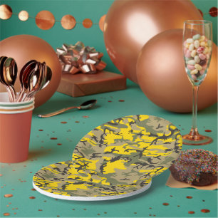 Yellow and Green Camouflage, Military, Army Paper Plate