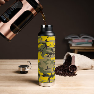 Yellow and Green Camouflage, Military, Army Water Bottle