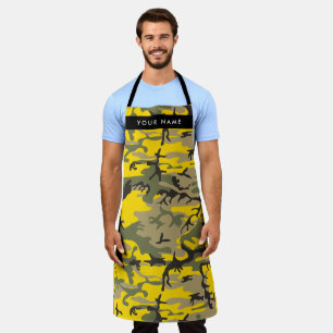 Yellow and Green Camouflage Your name Personalize Apron