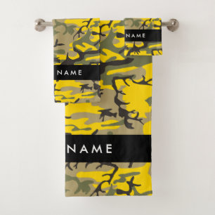 Yellow and Green Camouflage Your name Personalize Bath Towel Set
