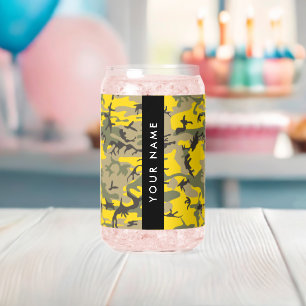 Yellow and Green Camouflage Your name Personalize Can Glass