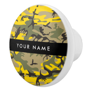 Yellow and Green Camouflage Your name Personalize Ceramic Knob