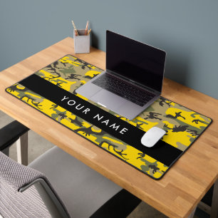 Yellow and Green Camouflage Your name Personalize Desk Mat