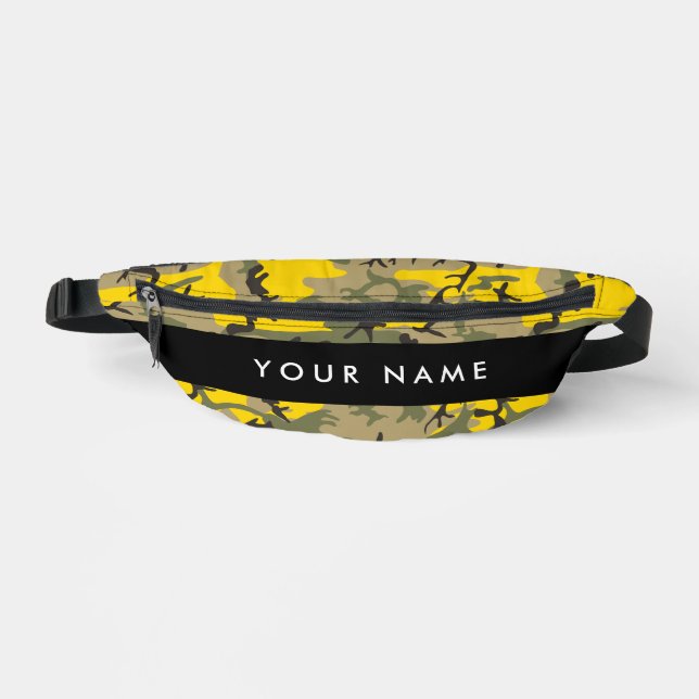 Yellow and Green Camouflage Your name Personalize Fanny Pack (Front)