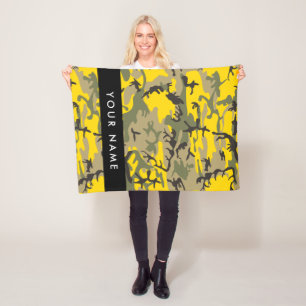 Yellow and Green Camouflage Your name Personalize Fleece Blanket