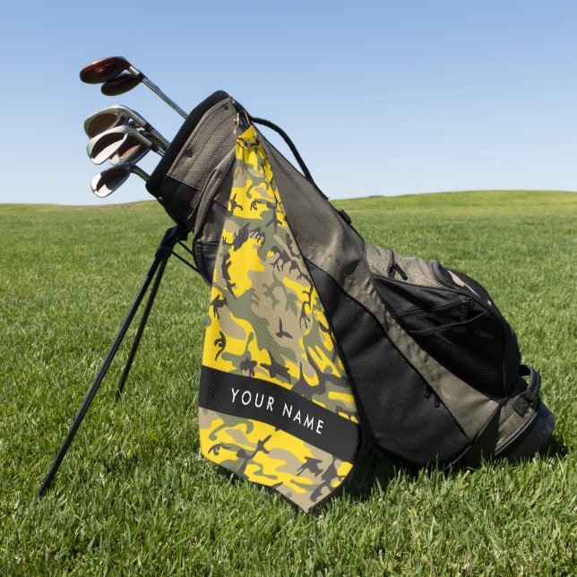 Yellow and Green Camouflage Your name Personalize Golf Towel (Green)