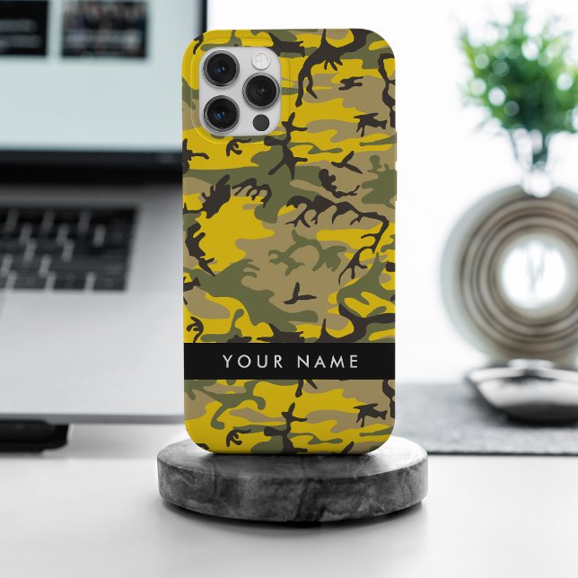 Yellow and Green Camouflage Your name Personalize iPhone Case (Creator Uploaded)