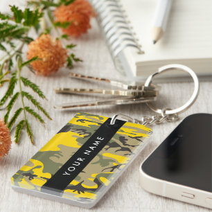 Yellow and Green Camouflage Your name Personalize Keychain