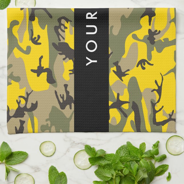 Yellow and Green Camouflage Your name Personalize Kitchen Towel (Folded)