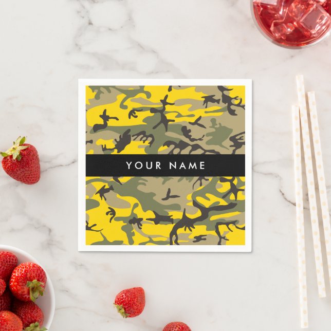 Yellow and Green Camouflage Your name Personalize Napkin (Insitu)