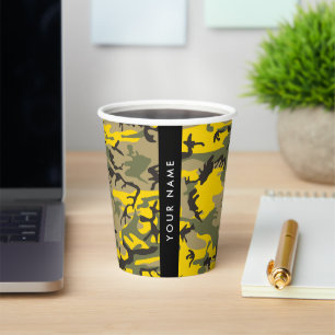 Yellow and Green Camouflage Your name Personalize Paper Cups