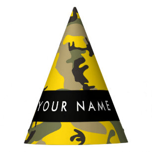 Yellow and Green Camouflage Your name Personalize Party Hat