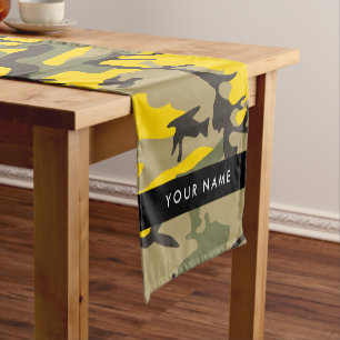 Yellow and Green Camouflage Your name Personalize Short Table Runner
