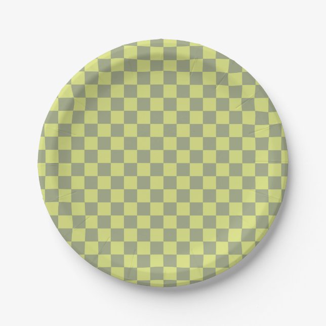 Yellow and Green Chequerboard Paper Plate (Front)