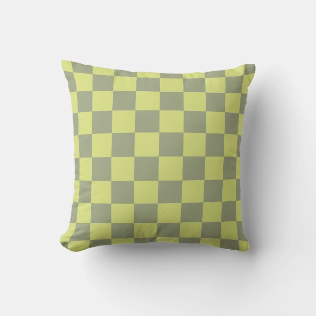 Yellow and Green Chequerboard Throw Pillow (Front)