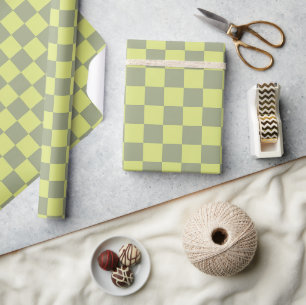 Yellow and Green Chequerboard Wrapping Paper