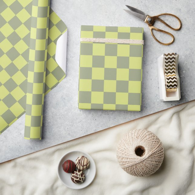 Yellow and Green Chequerboard Wrapping Paper (Crafts)