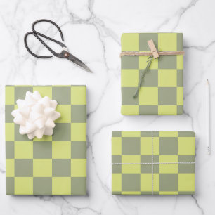 Yellow and Green Chequerboard Wrapping Paper Sheet