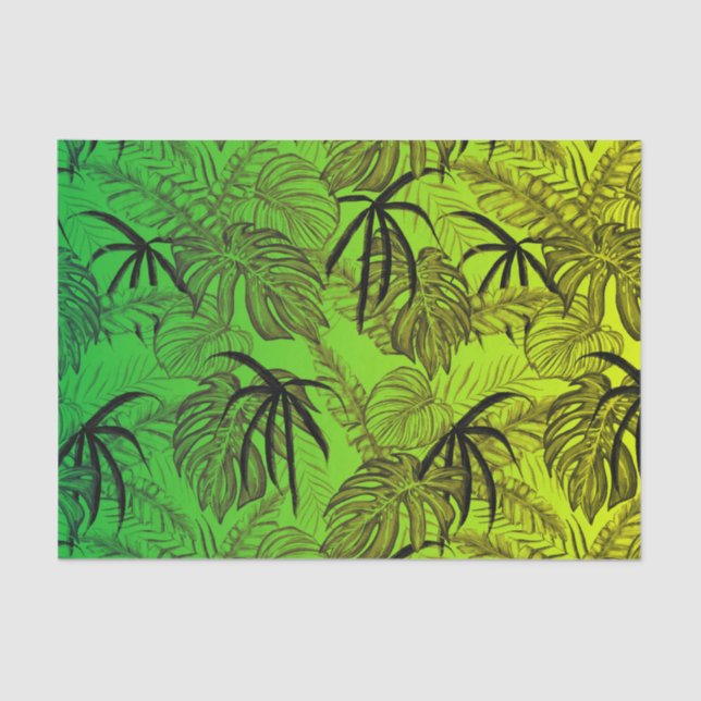 Yellow and green colour palm leafs tropical patter tissue paper (Front)
