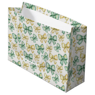 Yellow and Green Coquette Bows New Baby Shower Large Gift Bag