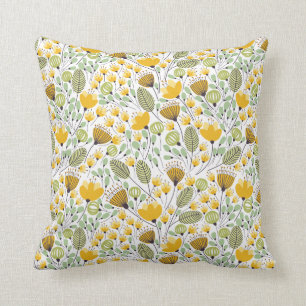 Yellow and Green Decorative Floral Design Pattern Throw Pillow