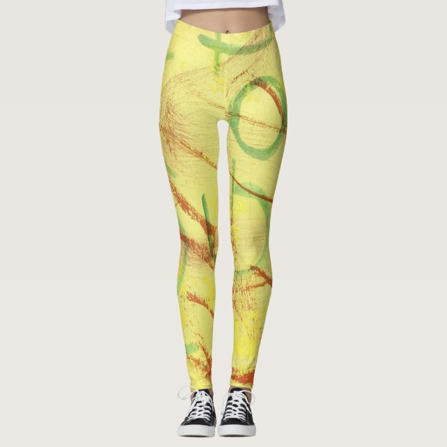 Yellow and Green designed Legging. Leggings (Front)