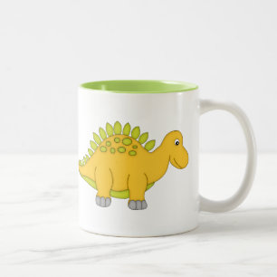Yellow and Green Dinosaur+Personalize Name Two-Tone Coffee Mug