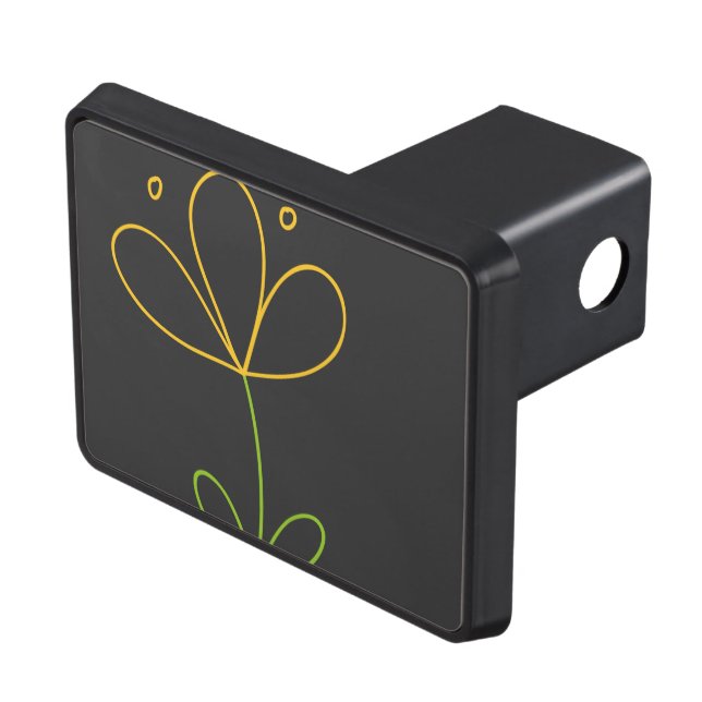Yellow and Green Doodle Flower on Dark Grey Trailer Hitch Cover (Top Right)
