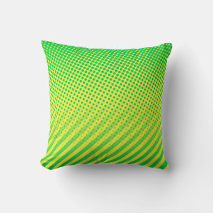 Yellow and Green Dots and Stripes Throw Pillow