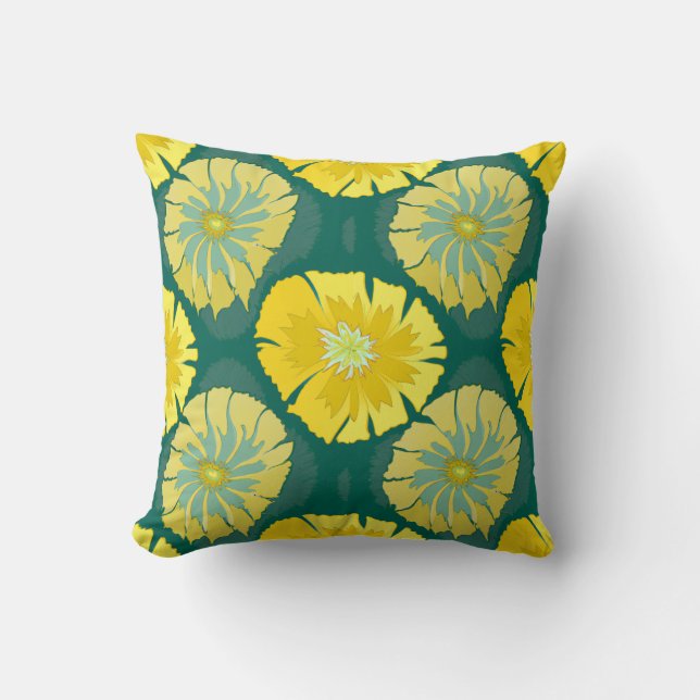 Yellow and Green Floral Design Throw Pillow (Front)