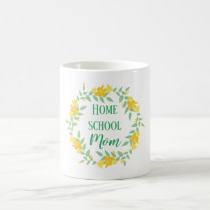Yellow and green Floral Home school Mom Wreath Coffee Mug