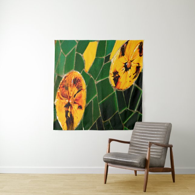 Yellow and Green Flower Mosaic Tapestry (In Situ)