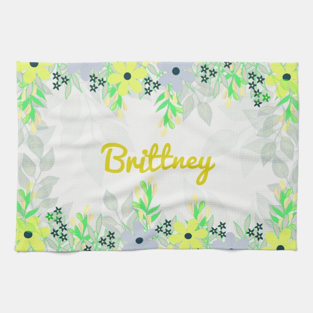 Yellow and Green Flower Print Kitchen Towel (Horizontal)