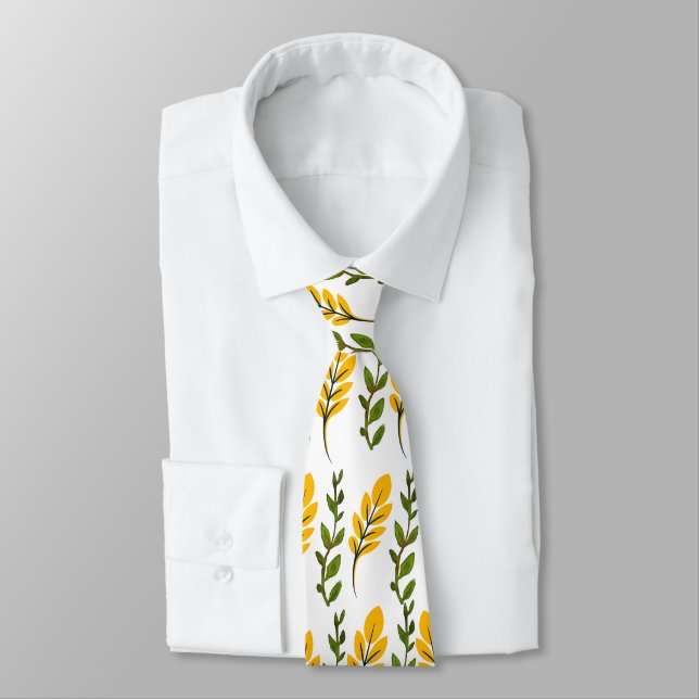 Yellow and Green Flowers Pattern Tie (Tied)